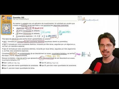 Thumbnail da aula: [ENEM 2023] 160 📘 PROBABILIDADE Ao realizar o cadastro em um aplicativo de investimentos, foi