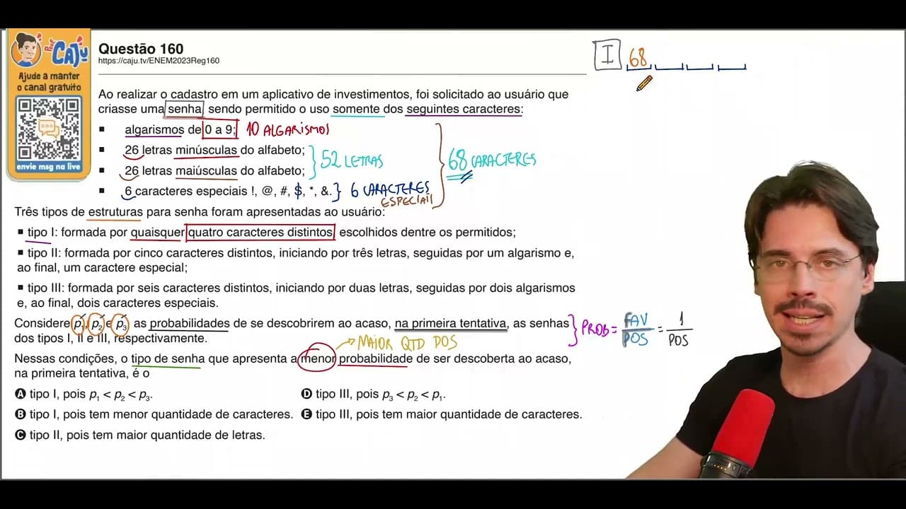 Thumbnail: [ENEM 2023] 160 📘 PROBABILIDADE Ao realizar o cadastro em um aplicativo de investimentos, foi