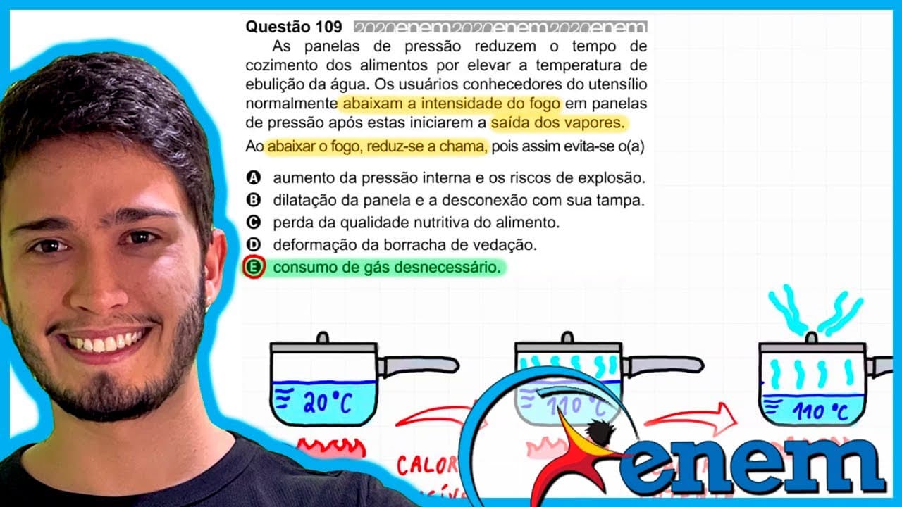 Thumbnail: ENEM 2020 - As panelas de pressão reduzem o tempo de cozimento dos alimentos por elevar a temperatur