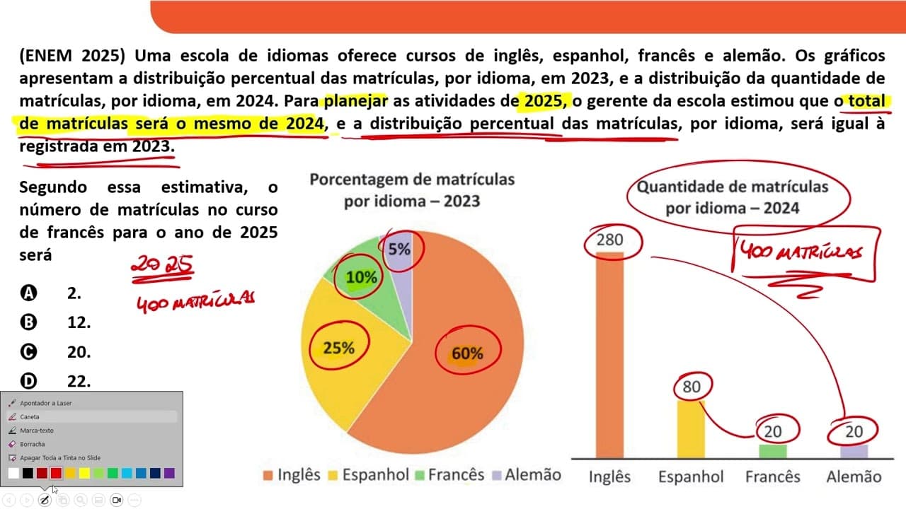 Thumbnail: ENEM 2025 - Uma escola de idiomas oferece cursos de inglês, espanhol... | PasseiMed!