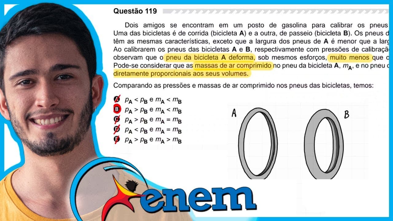 Thumbnail: ENEM 2019 - Dois amigos se encontram em um posto de gasolina para calibrar os pneus de suas biciclet