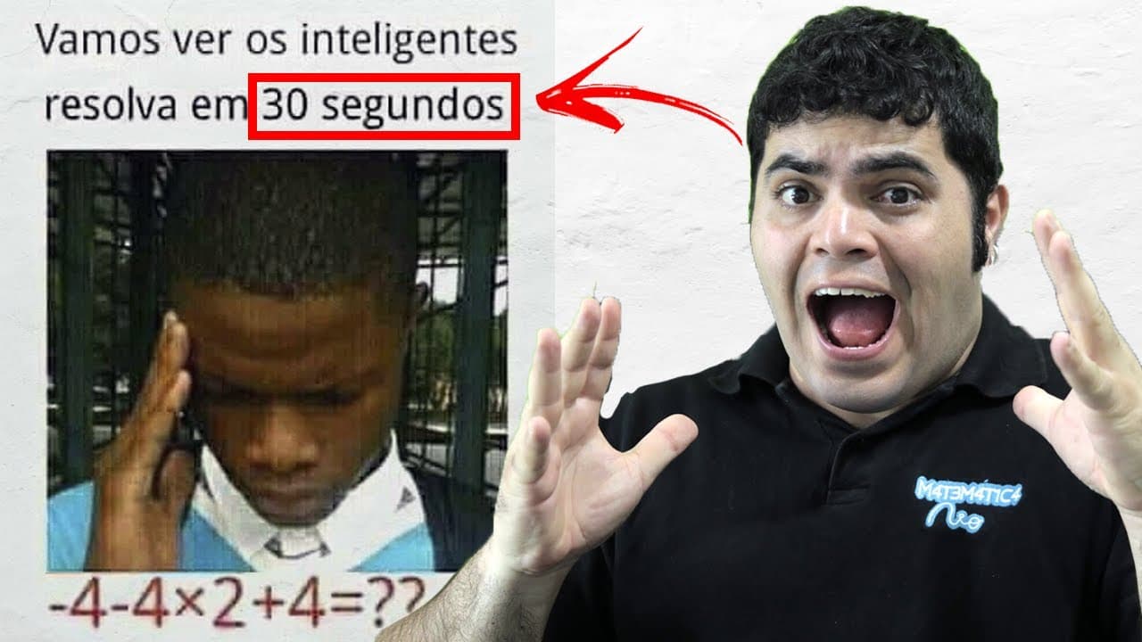 Thumbnail: 🤯 -4-4×2+4 = ??? ⭐️ RESOLVA EM 30 SEGUNDOS! ⏱ Vamos Ver os Inteligentes... 🧠 Você Consegue Desbugar?