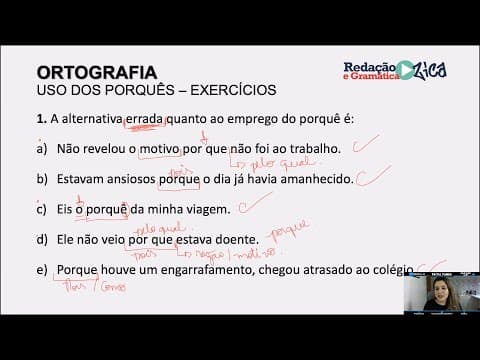 Thumbnail da aula: USO DOS PORQUÊS: RESOLUÇÃO DE EXERCÍCIOS - Profa. Pamba