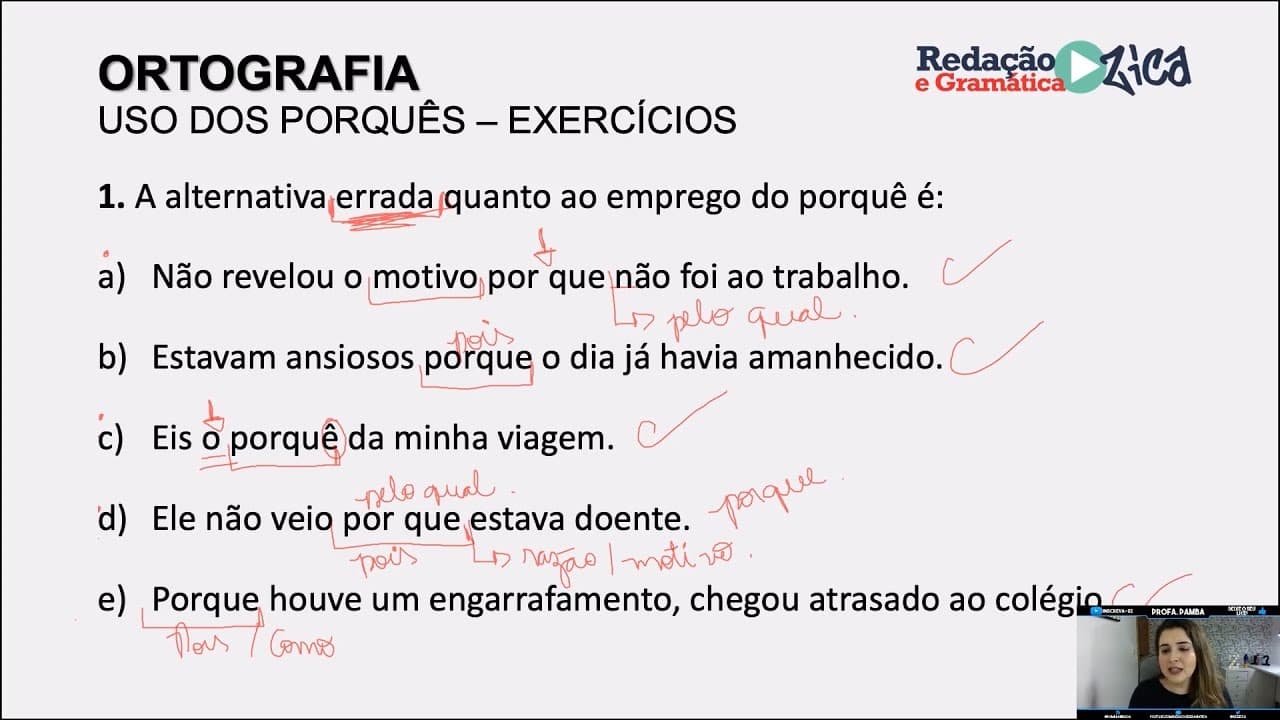 Thumbnail: USO DOS PORQUÊS: RESOLUÇÃO DE EXERCÍCIOS - Profa. Pamba