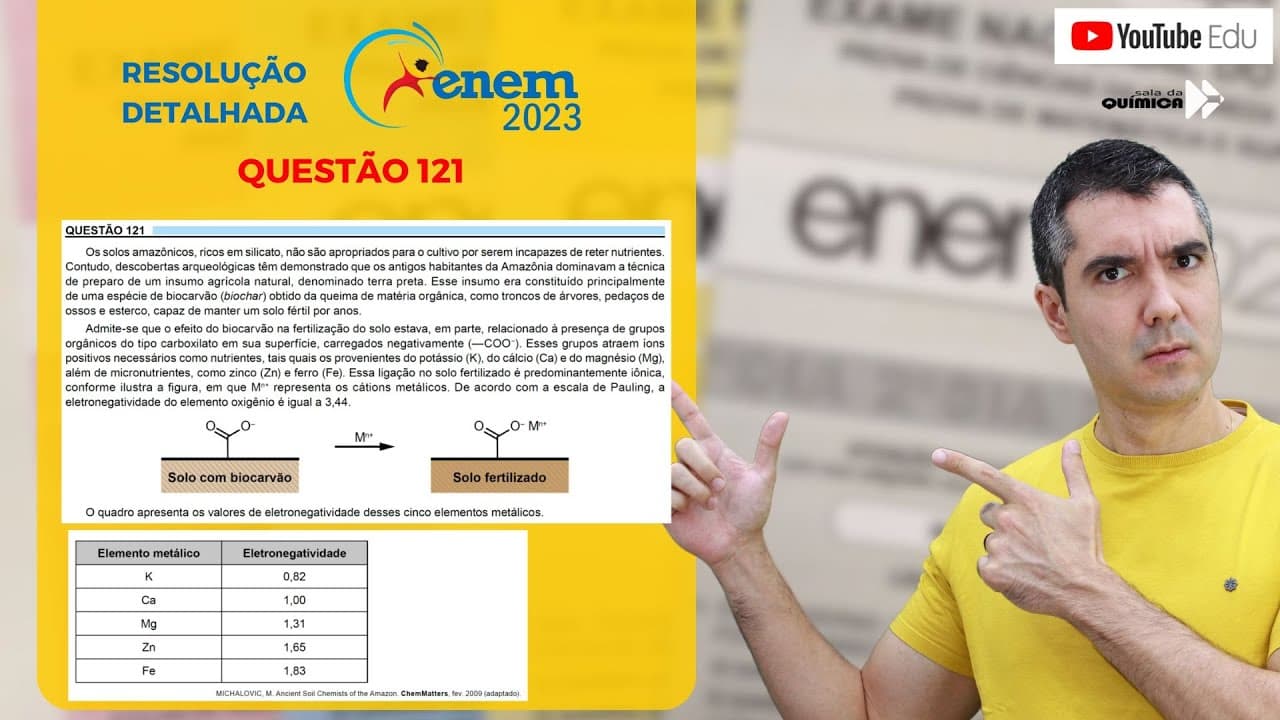 Thumbnail: QUÍMICA ENEM 2023! "Os solos amazônicos, ricos em silicato, não são apropriados para o cultivo ..."