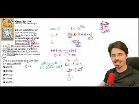 Thumbnail da aula: [ENEM 2025] 140 📘 PORCENTAGEM Em um laboratório, um recipiente contém 10 litros de uma solução
