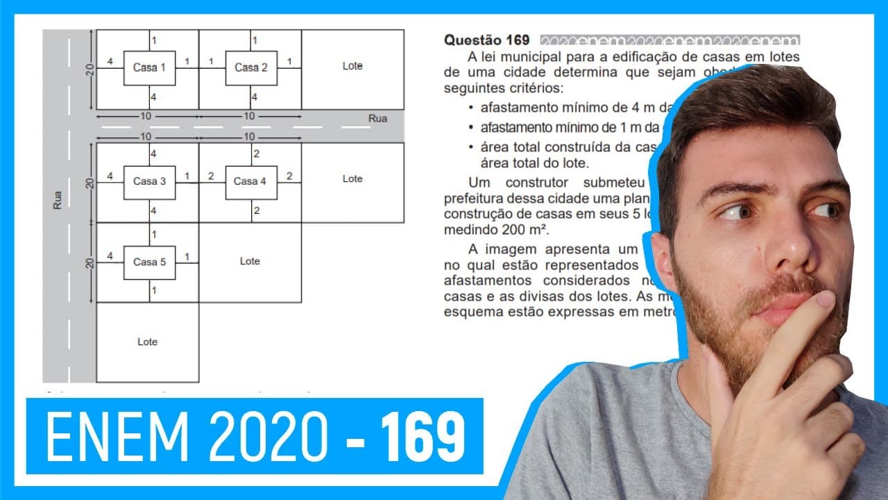 Thumbnail: 🛑Questão 169 Enem 2020 - CÁLCULO DE ÁREA - A lei municipal para a edificação de casas em ...