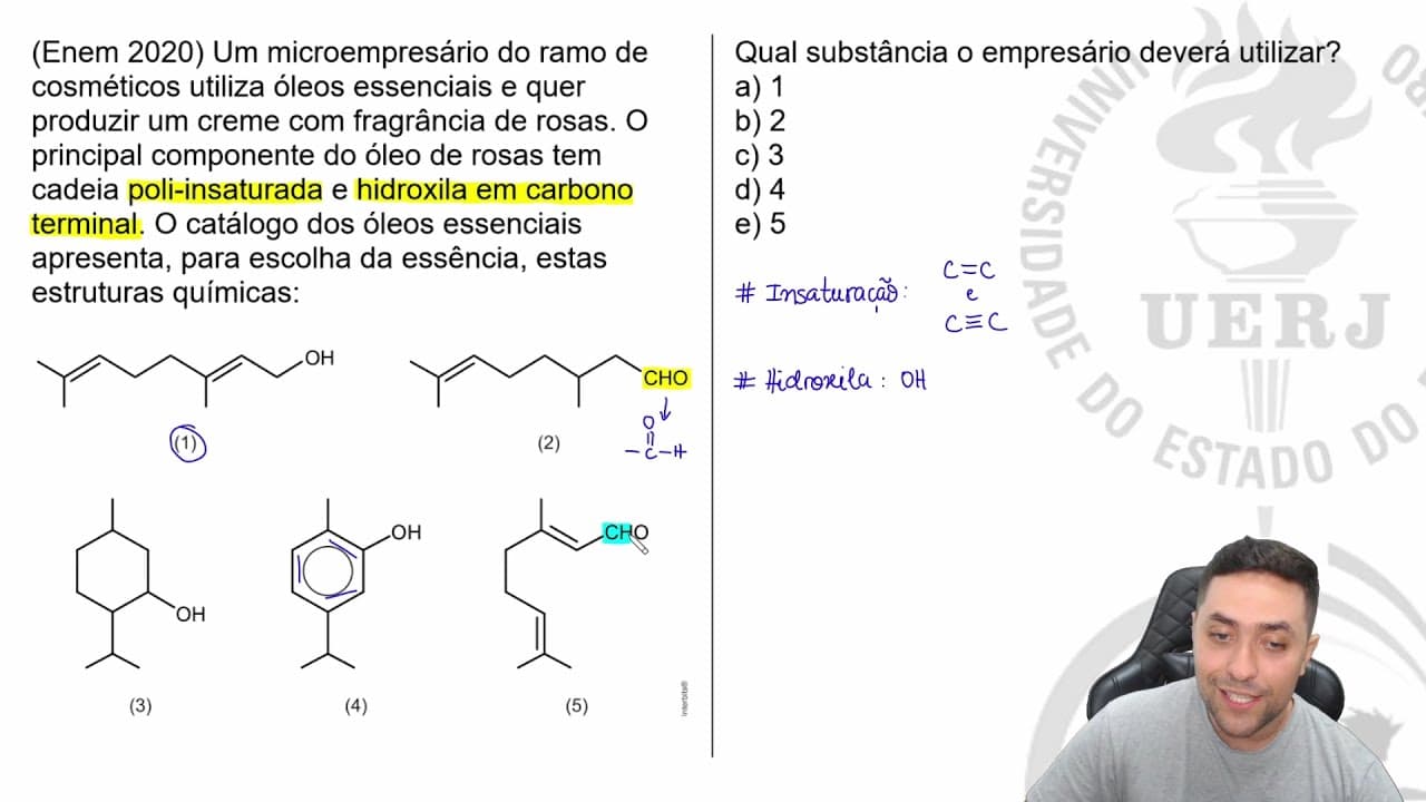 Thumbnail: 🔥 QUÍMICA BÁSICA: Um microempresário do ramo de cosméticos utiliza óleos essenciais