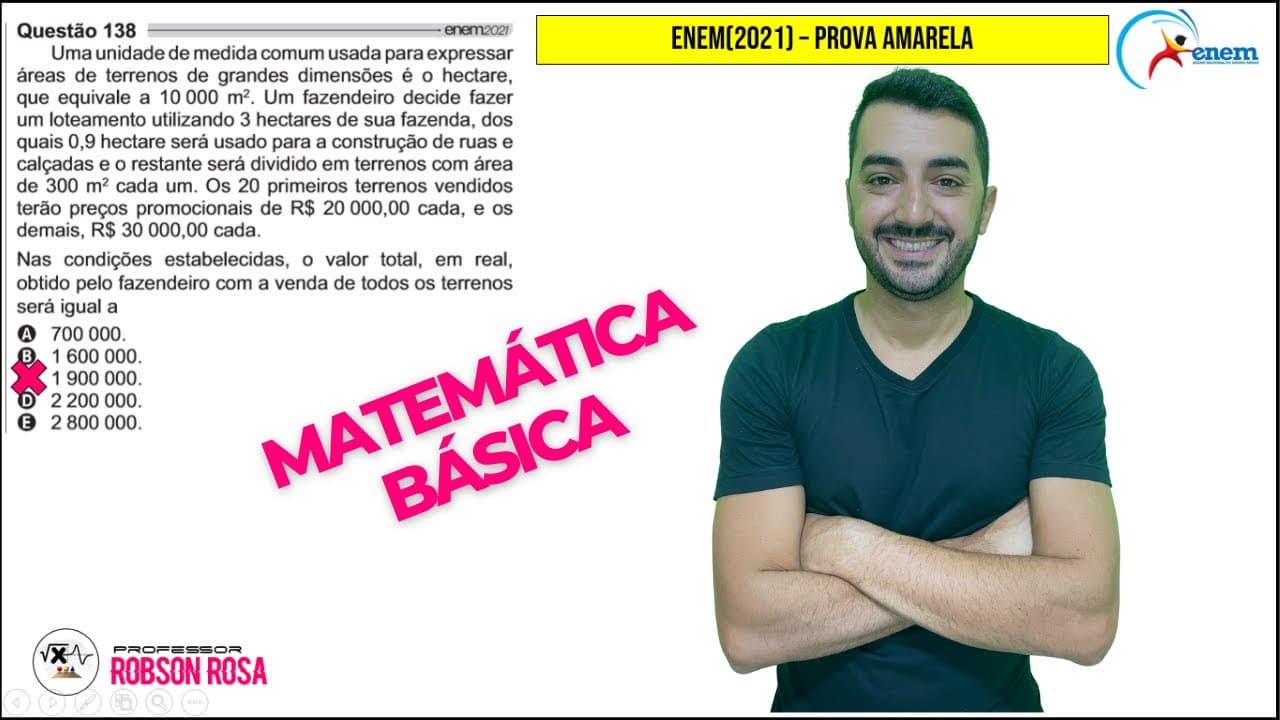 Thumbnail: QUESTÕES ENEM 2021 - Uma unidade de medida comum usada para expressar áreas de terrenos de grande...