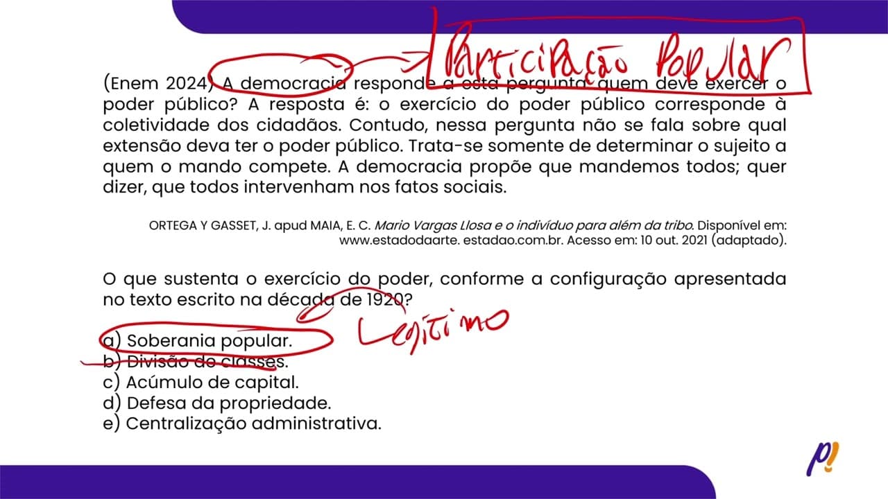 Thumbnail: ENEM 2024 - CULTURA E SOCIEDADE | A democracia responde a esta pergunta: quem deve exercer...