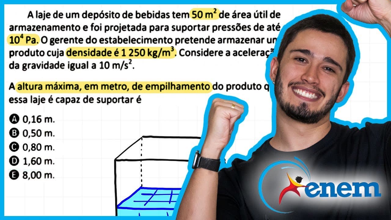 Thumbnail: ENEM 2025 - A laje de um depósito de bebidas tem 50 m² de área útil de armazenamento e foi projetada