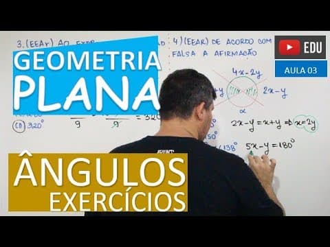 Thumbnail da aula: ⭕ Exercícios sobre ângulos - GEOMETRIA PLANA (aula 03)