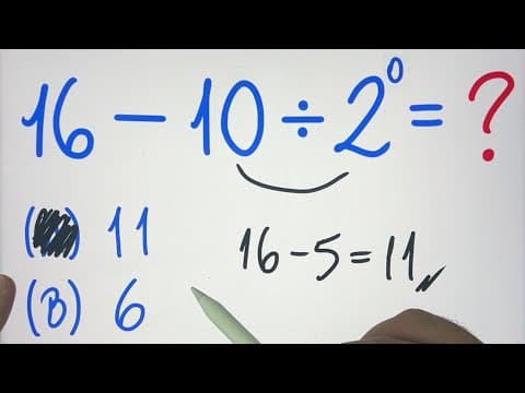 Thumbnail da aula: 🤯 MATEMÁTICA BÁSICA DESBUGADA - 16-10÷2⁰ = ??? Muita gente ainda erra essa Expressão Numérica!