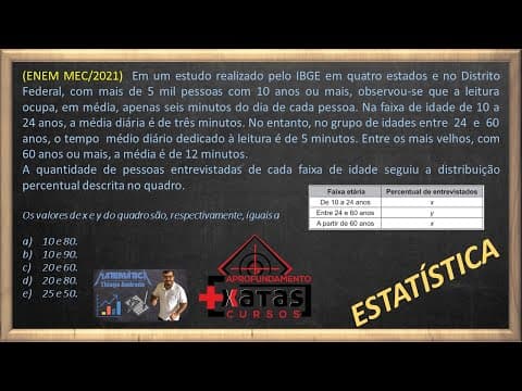 Thumbnail da aula: Em um estudo realizado pelo IBGE em quatro estados e no Distrito Federal, com mais de 5 mil pessoas