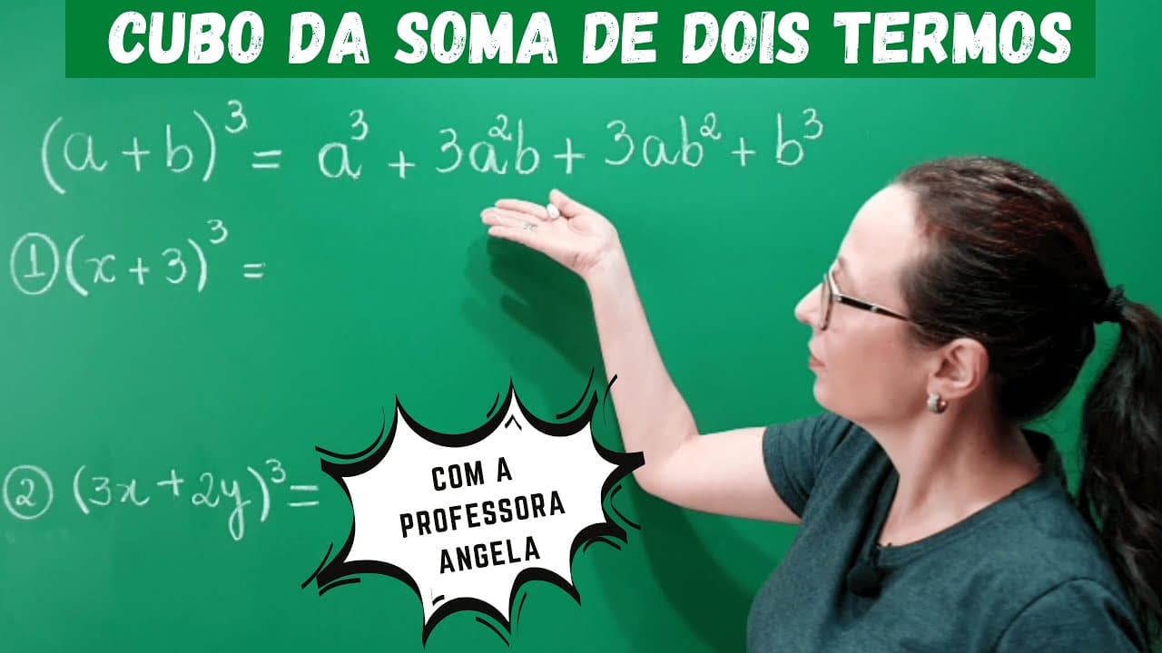 Thumbnail: Produtos Notáveis - Cubo da soma de dois termos  - Revisão ENEM e CONCURSOS Professora Angela