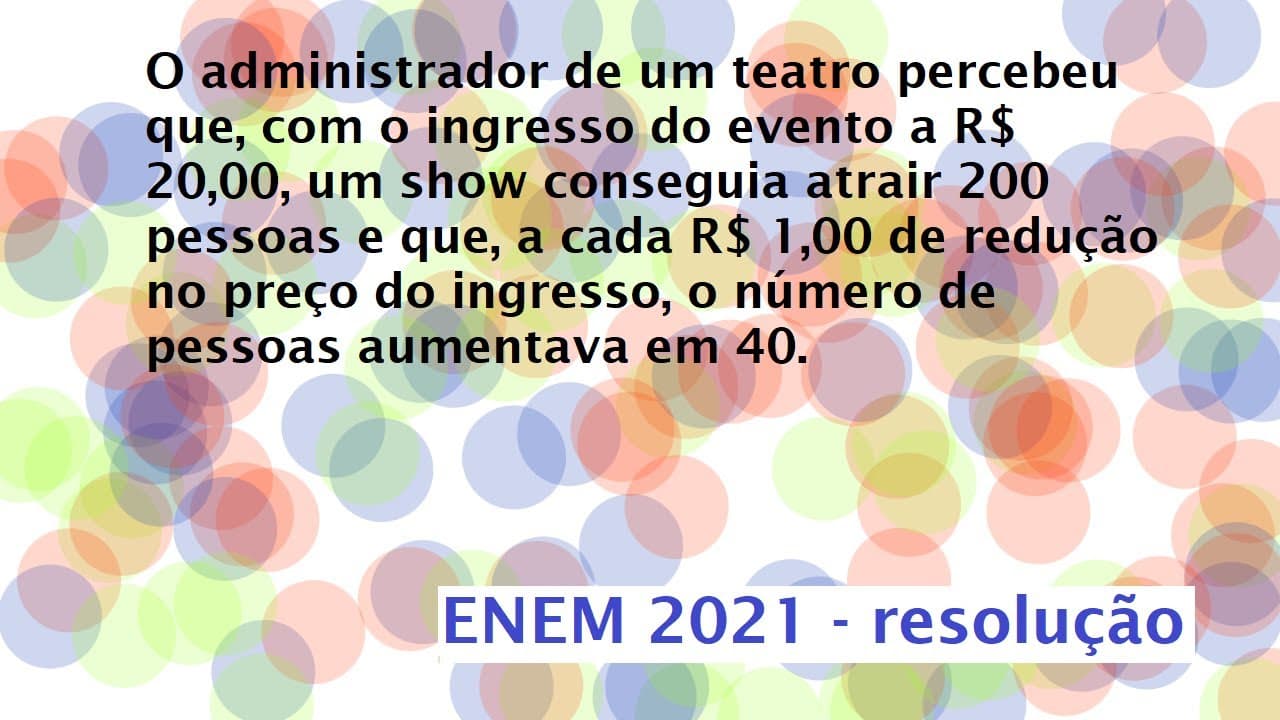 Thumbnail: O administrador de um teatro percebeu que, com o ingresso do evento Resolução Enem 2021