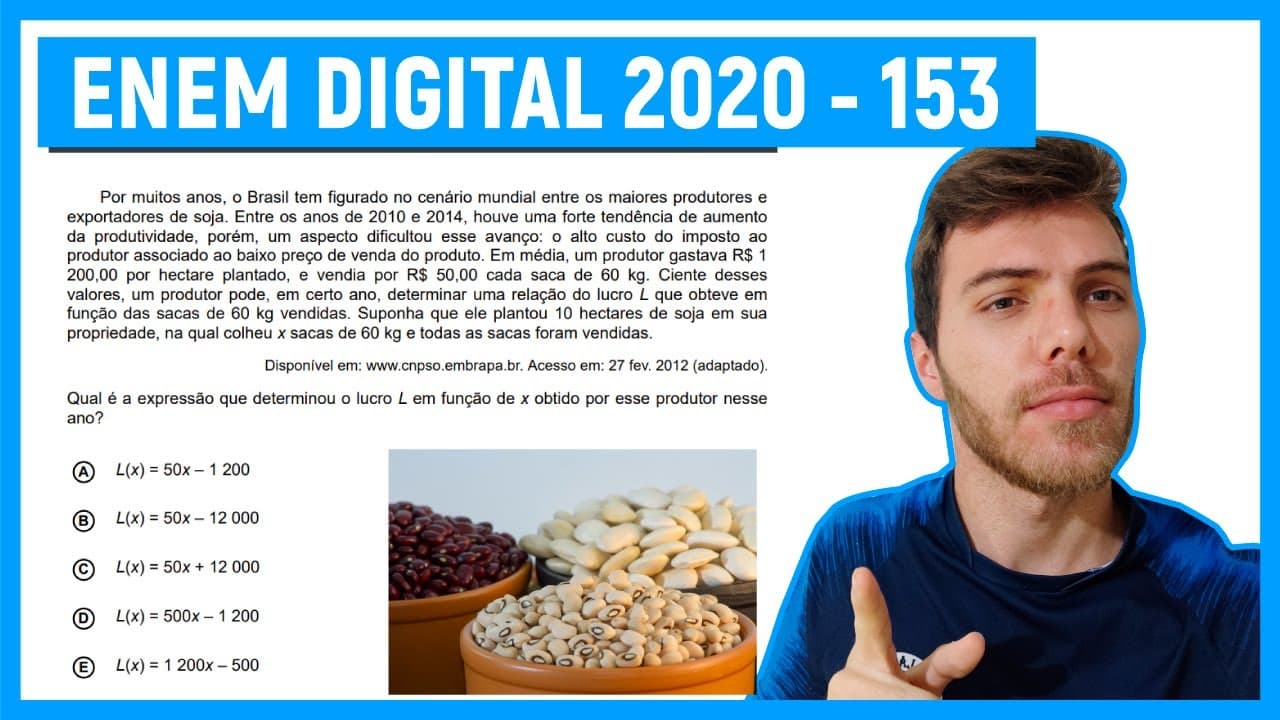 Thumbnail: 🛑Questão 153 Enem DIGITAL 2020 - EQUAÇÃO DE PRIMEIRO GRAU - Por muitos anos, o Brasil tem ...