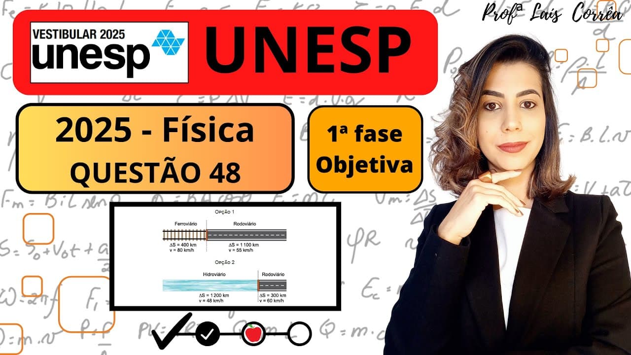 Thumbnail: 🟠 FÍSICA / UNESP 2025 / 1ª  FASE / QUESTÃO 48 / Um estado brasileiro oferece duas opções de rotas...