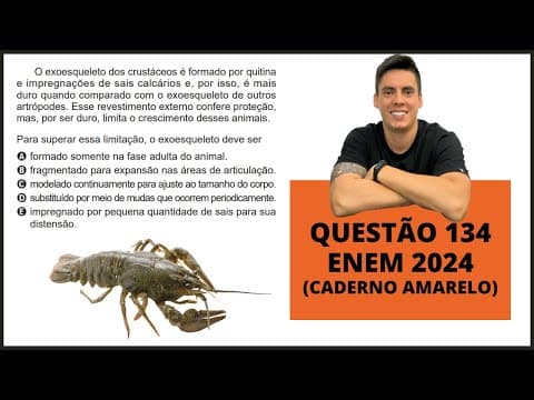 Thumbnail da aula: BIOLOGIA ENEM 2024! "O exoesqueleto dos crustáceos é formado por quitina e impregnações..."