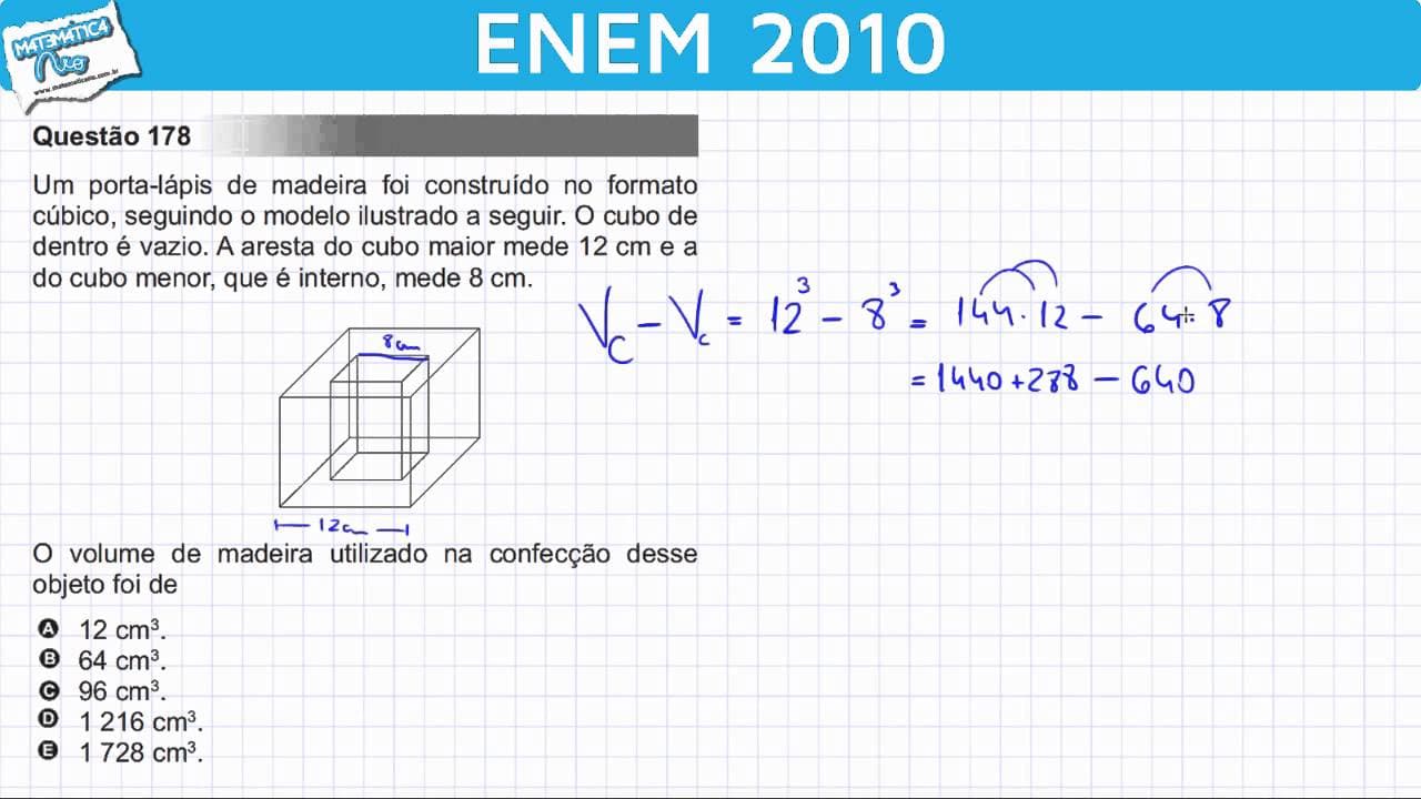 Thumbnail: ENEM 2010 Matemática #43 - Volume do Cubo de um Porta-Lápis