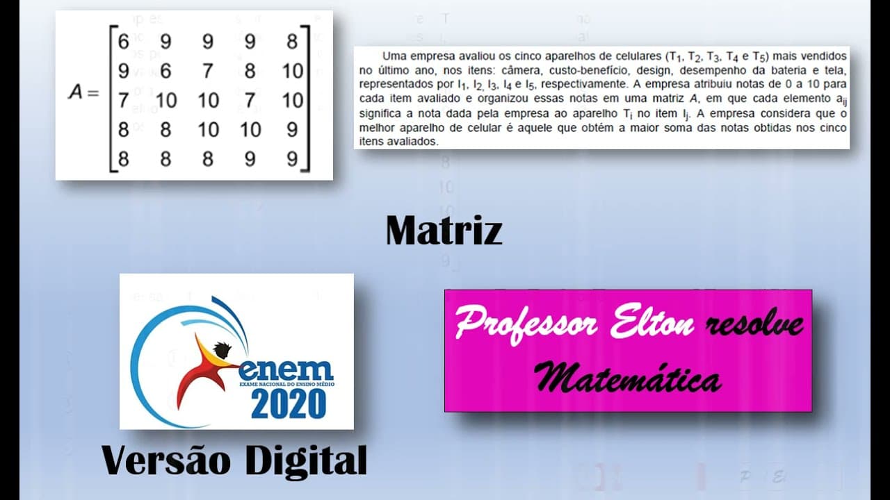 Thumbnail: ENEM 2020  - Versão Digital - Matriz - Uma empresa avaliou os cinco aparelhos de celulares T1, T2,