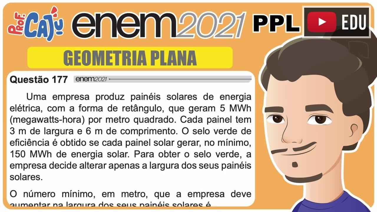 Thumbnail: [ENEM 2021 PPL] 177 📘 GEOMETRIA PLANA Uma empresa produz painéis solares de energia elétrica, com a
