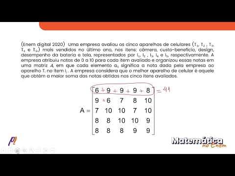 Thumbnail da aula: ENEM DIGITAL 2020 - MATRIZES | Uma empresa avaliou os cinco aparelhos de celulares (T1, T2, T3,...