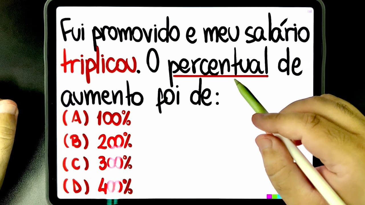 Thumbnail: 🔥 PORCENTAGEM DE AUMENTO SALARIAL PARA TRIPLICAR O SALÁRIO 😱 Você consegue calcular o percentual?