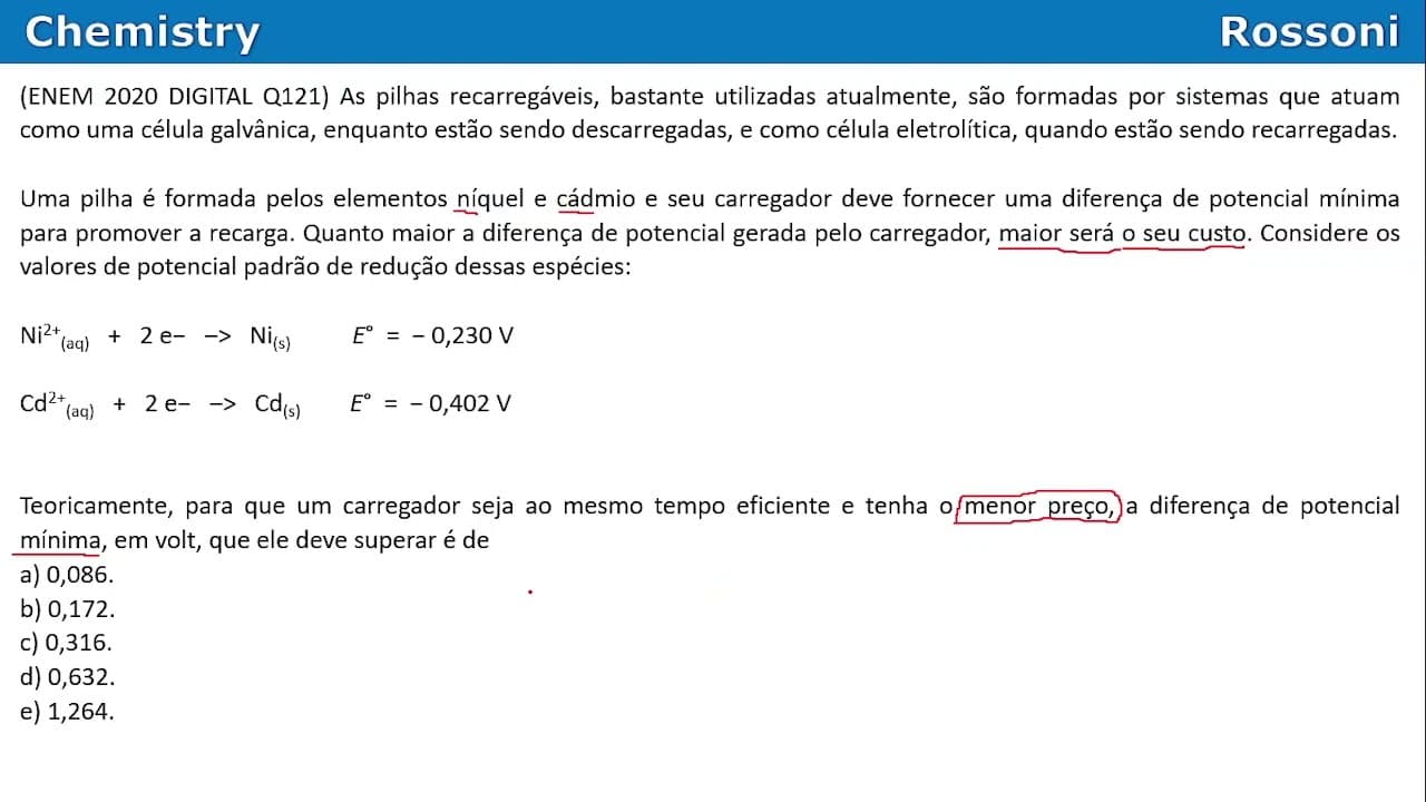 Thumbnail: ENEM 2020 Digital - Q121 Amarela - Eletroquímica