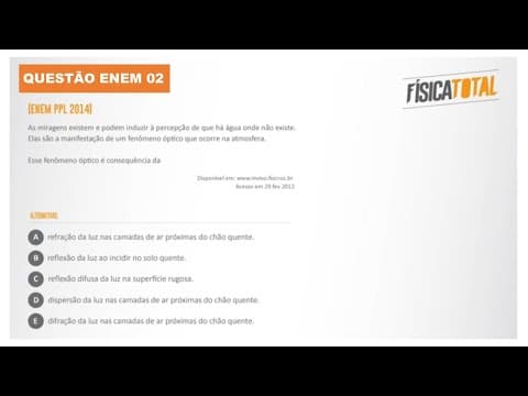 Thumbnail da aula: Lista 01 EXEMPLO 02 Refração da luz | miragem