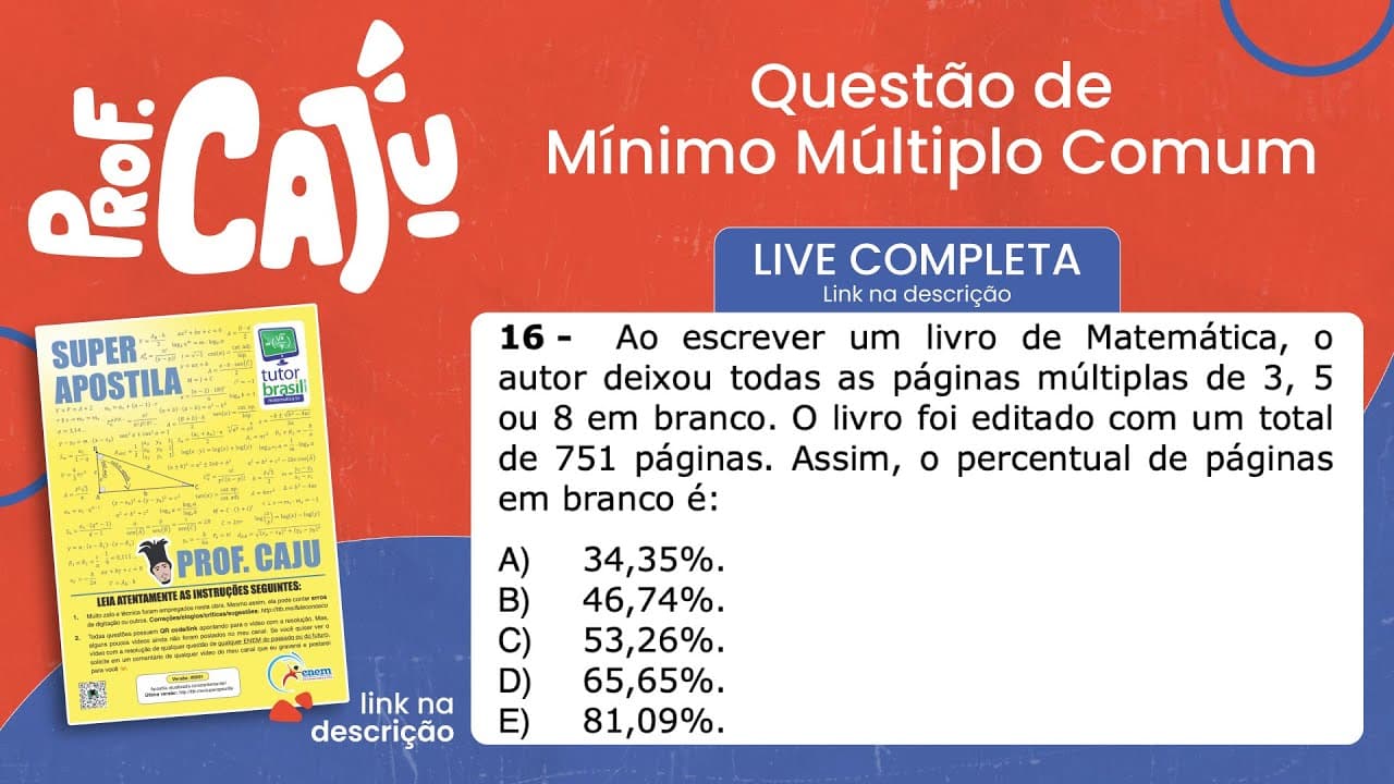 Thumbnail: [UEMS 2022] 16 📘 MMC Ao escrever um livro de Matemática, o autor deixou todas as páginas