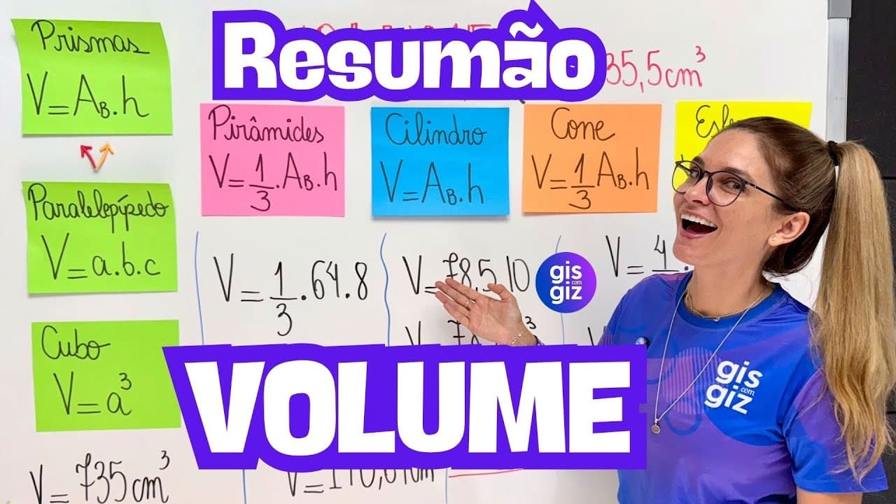 Thumbnail: VOLUME DE SÓLIDOS GEOMÉTRICOS - Prisma, Paralelepípedo, Cubo, Pirâmide, Cilindro e Esfera