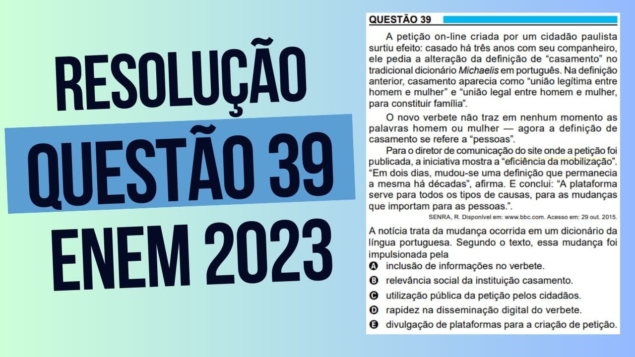 Thumbnail: Resolução questão 39 (PROVA AZUL) | Linguagens ENEM 2023