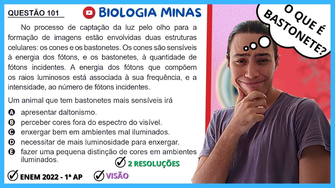 Thumbnail: [ENEM 2022] 101 📒VISÃO No processo de captação da luz pelo olho para a formação de imagens estão