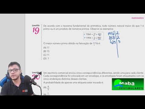 Thumbnail da aula: MABA VESTIBULARES  -  UERJ - 2021 - QUESTÃO 19 - FATORAÇÃO COM NÚMEROS PRIMOS  -  Com prof. Valentim