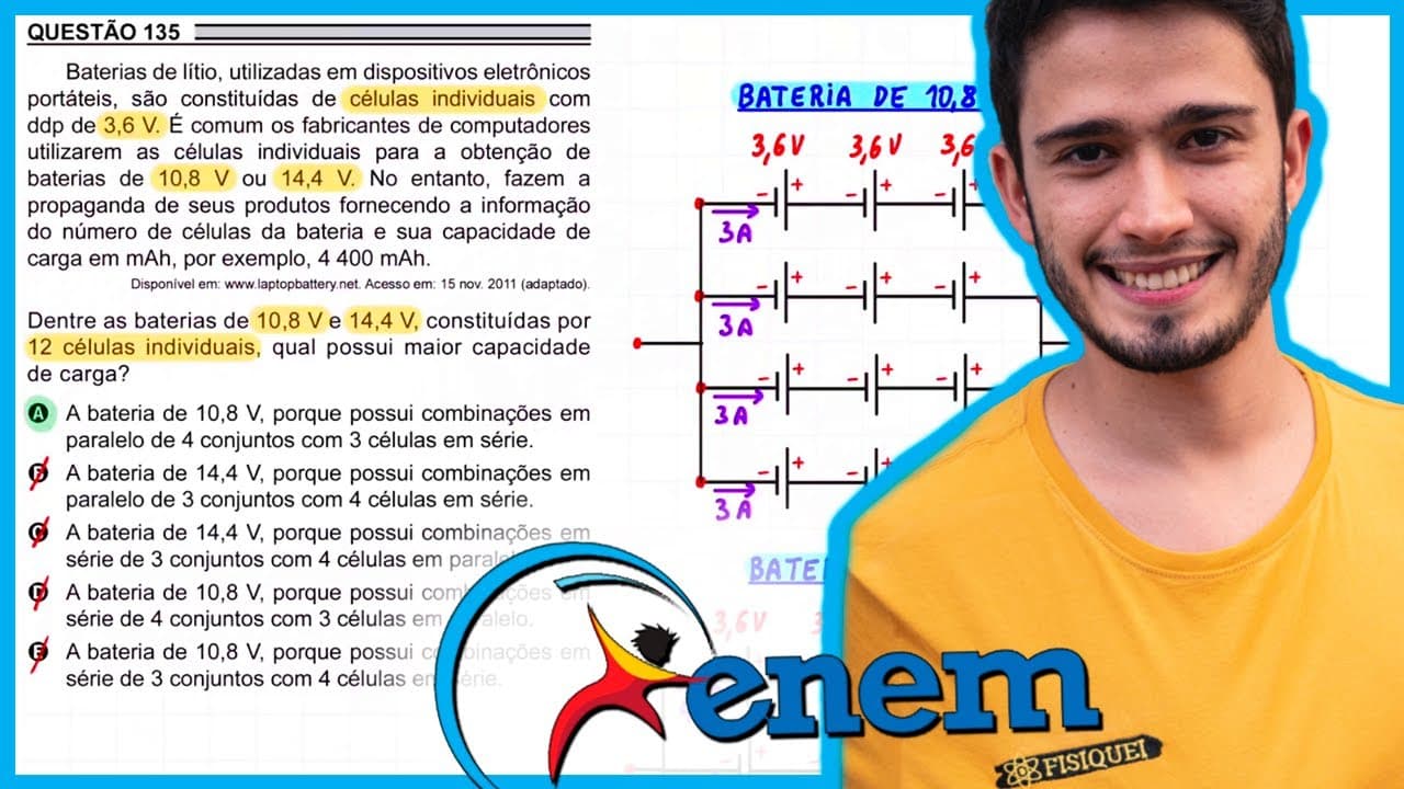 Thumbnail: ENEM 2018 PPL - Baterias de lítio, utilizadas em dispositivos eletrônicos portáteis, são constituída