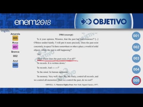 Thumbnail da aula: Objetivo Oficial - Resolução Comentada - Língua Estrangeira - Inglês - ENEM 2018 - 1º Dia
