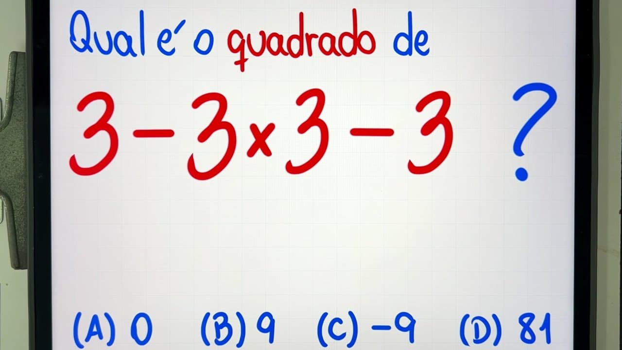Thumbnail: 😱 3-3x3-3 = ??? Qual é o QUADRADO disso? Quem sabe? Você consegue resolver essa expressão numérica?