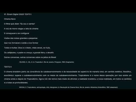 Thumbnail da aula: 01. (Enem Digital 2020)  Uma das aspirações do Cinema Novo, movimento cinematográfico brasileiro