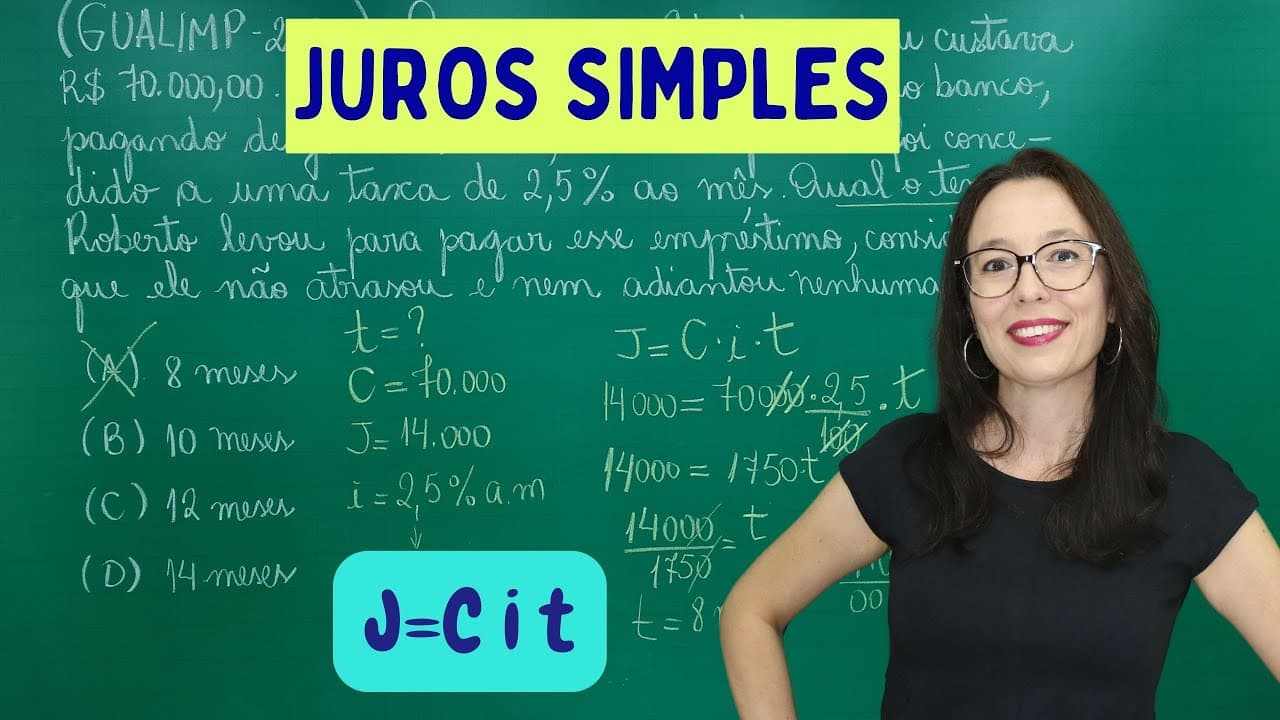 Thumbnail: QUESTÃO DE CONCURSO - JUROS SIMPLES - Professora Angela Matemática