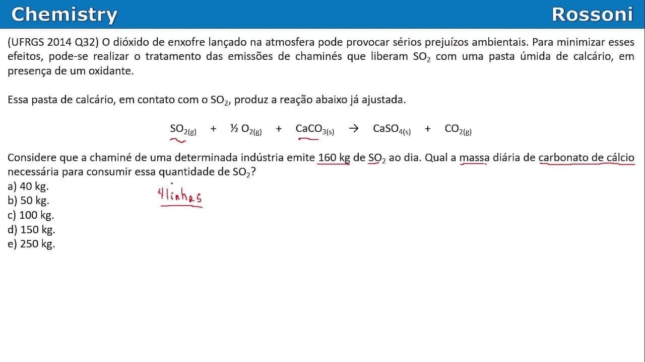 Thumbnail: UFRGS 2014 Química - Questão 32 - Estequiometria e como evitar a chuva ácida