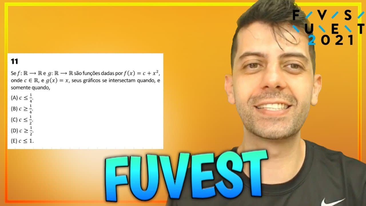 Thumbnail: FUVEST 2021 - Q11 Mat - Se f: R em R e g: R em R são funções dadas por f(x) = c + x2, onde x E R
