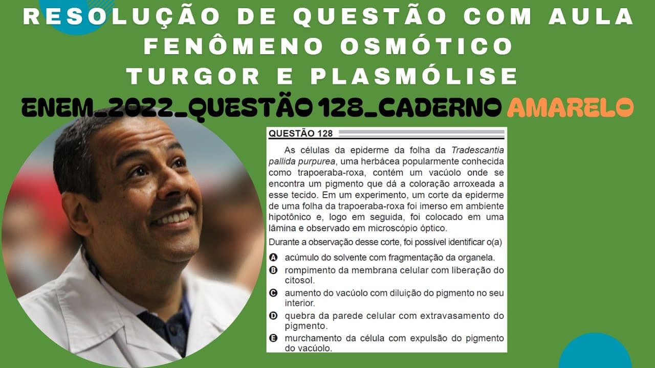 Thumbnail: ENEM 2022 QUESTÃO 128  CADERNO AMARELO_FENÔMENO OSMÓTICO_TURGOR E PLASMÓLISE_VACÚOLO CENTRAL