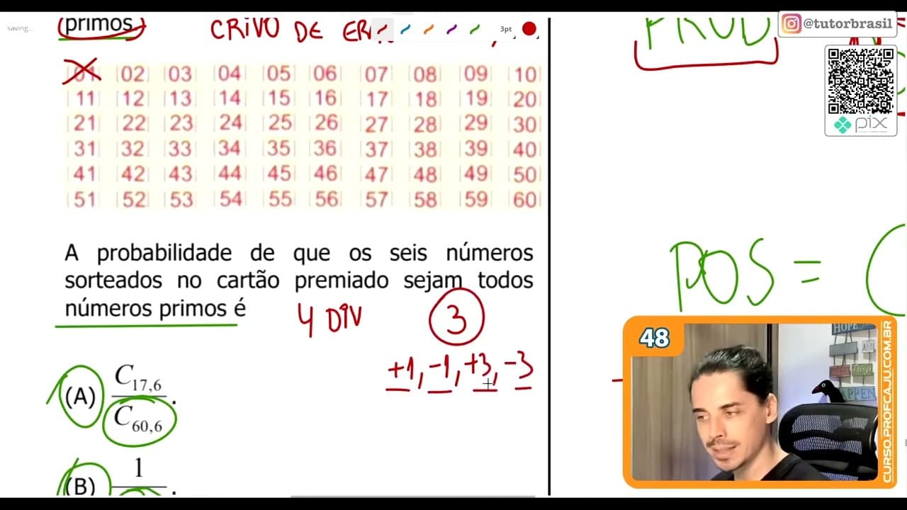 Thumbnail: [UFRGS 2020] 48 - Um jogador, ao marcar números em um cartão de aposta, como o representado na