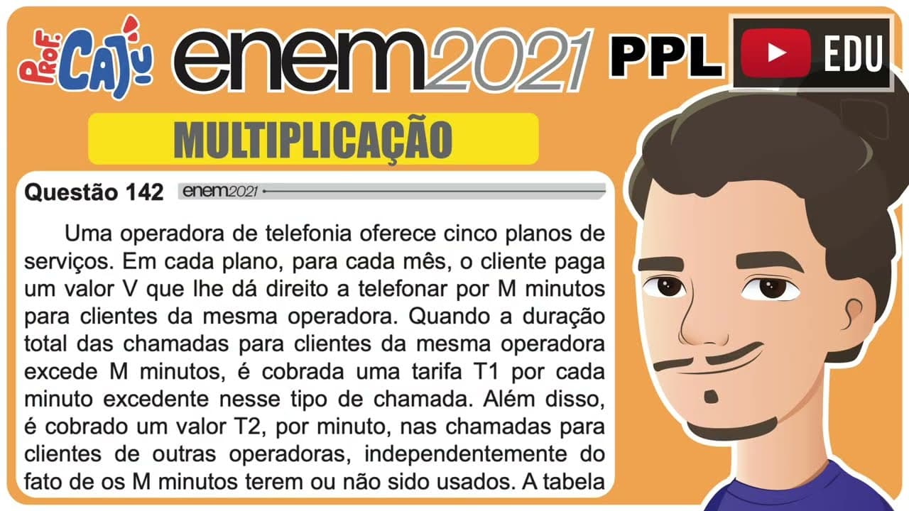 Thumbnail: [ENEM 2021 PPL] 142 📘 MULTIPLICAÇÃO Uma operadora de telefonia oferece cinco planos de serviços. Em