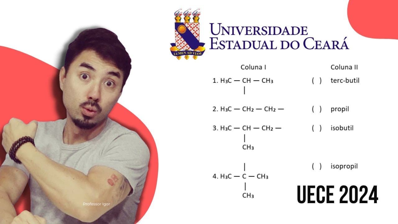 Thumbnail: UECE 2024 | Radicais orgânicos são espécies ou conjuntos de átomos ligados entre si, que apresentam