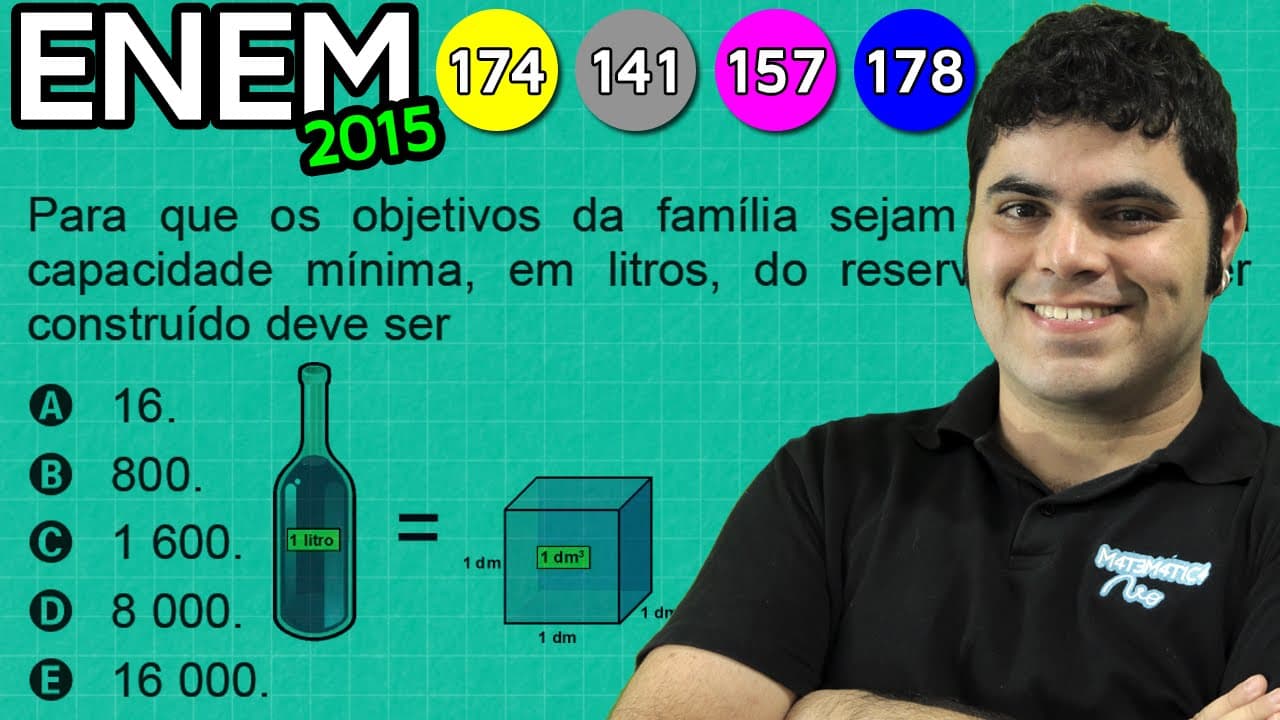 Thumbnail: ENEM 2015 Matemática #43 - Conversão de Metros Cúbicos para Litros (com pegadinha)