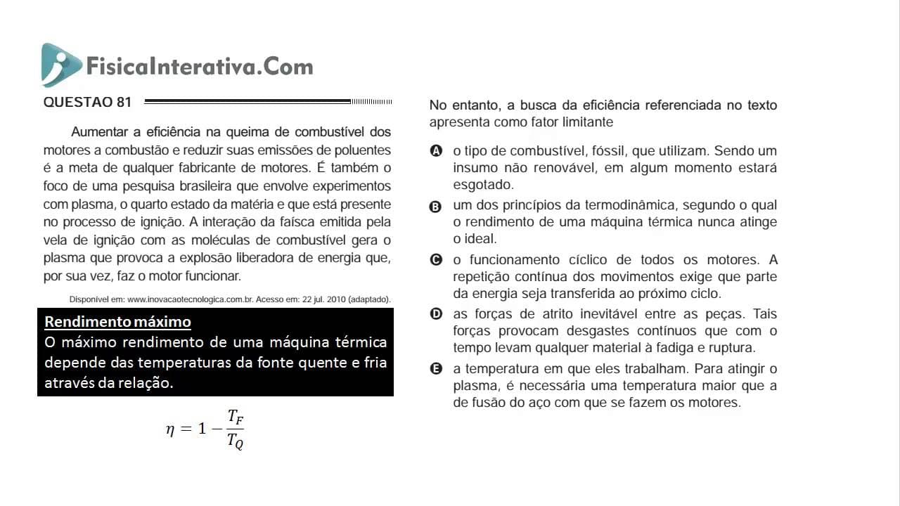 Thumbnail: Física ENEM 2012 - Motor a combustão e as leis da termodinâmica