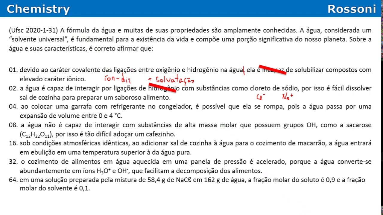 Thumbnail: Ufsc 2020-1 Q31 - Água e suas características