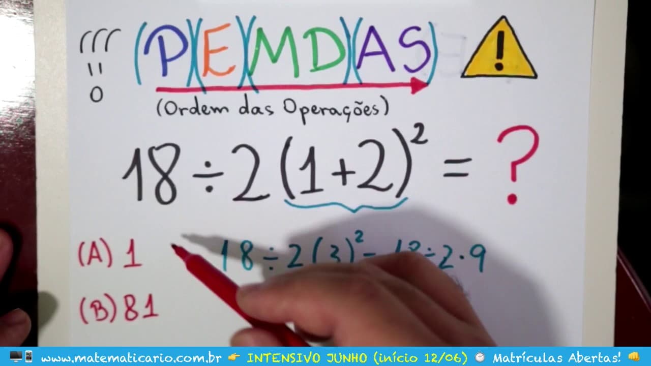 Thumbnail: ⏱ PEMDAS e a Ordem das Operações numa Expressão Numérica 👉 Minuto Matemática